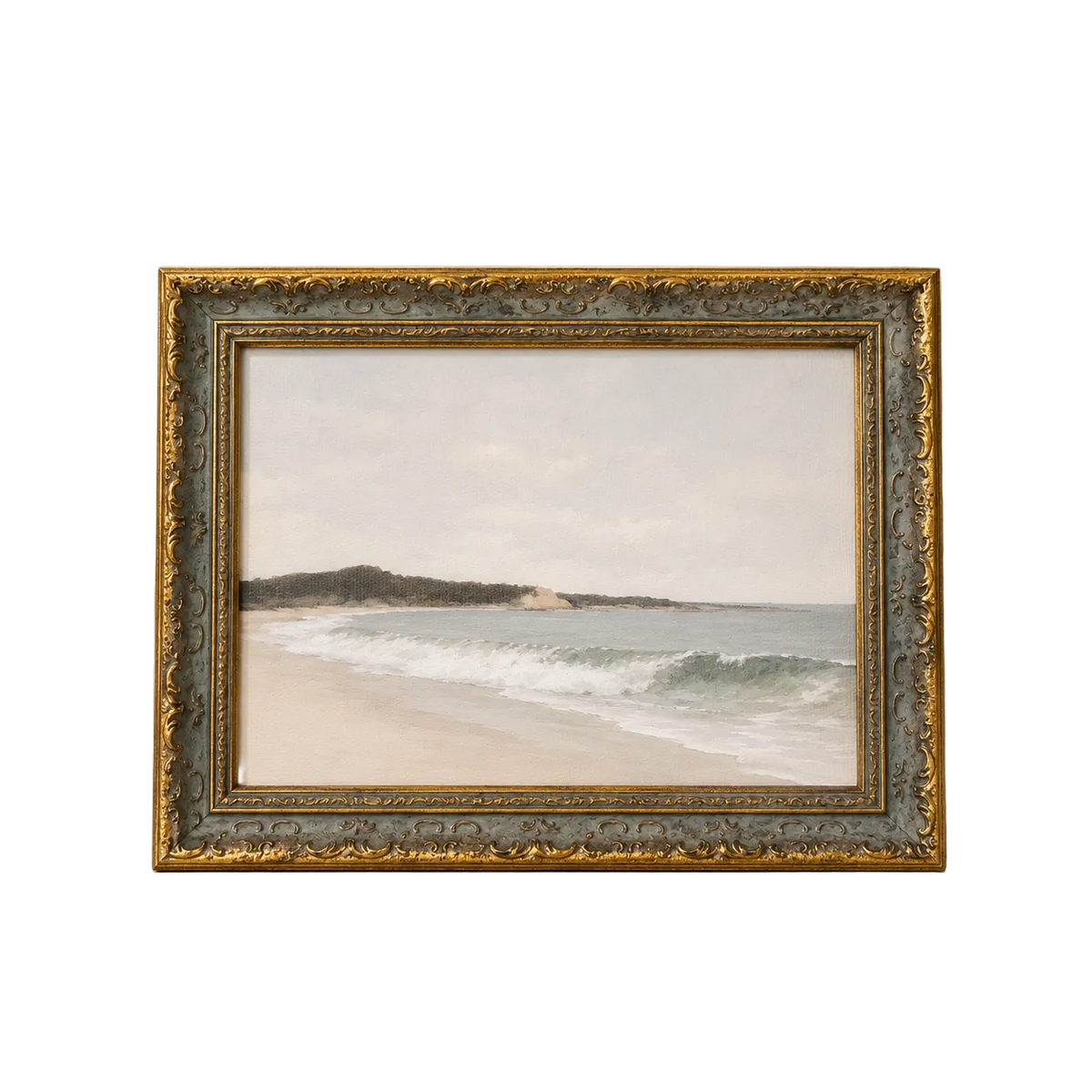 Coastal Morning | Antique Inspired Gold Leaf Crowned Framed Art By Luxe B Co. 
