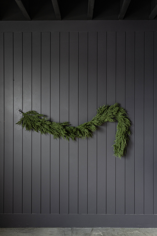 Luxe B Co 6ft Cypress Pine Garland with realistic touch leaves, ideal for Christmas decorating and holiday displays.