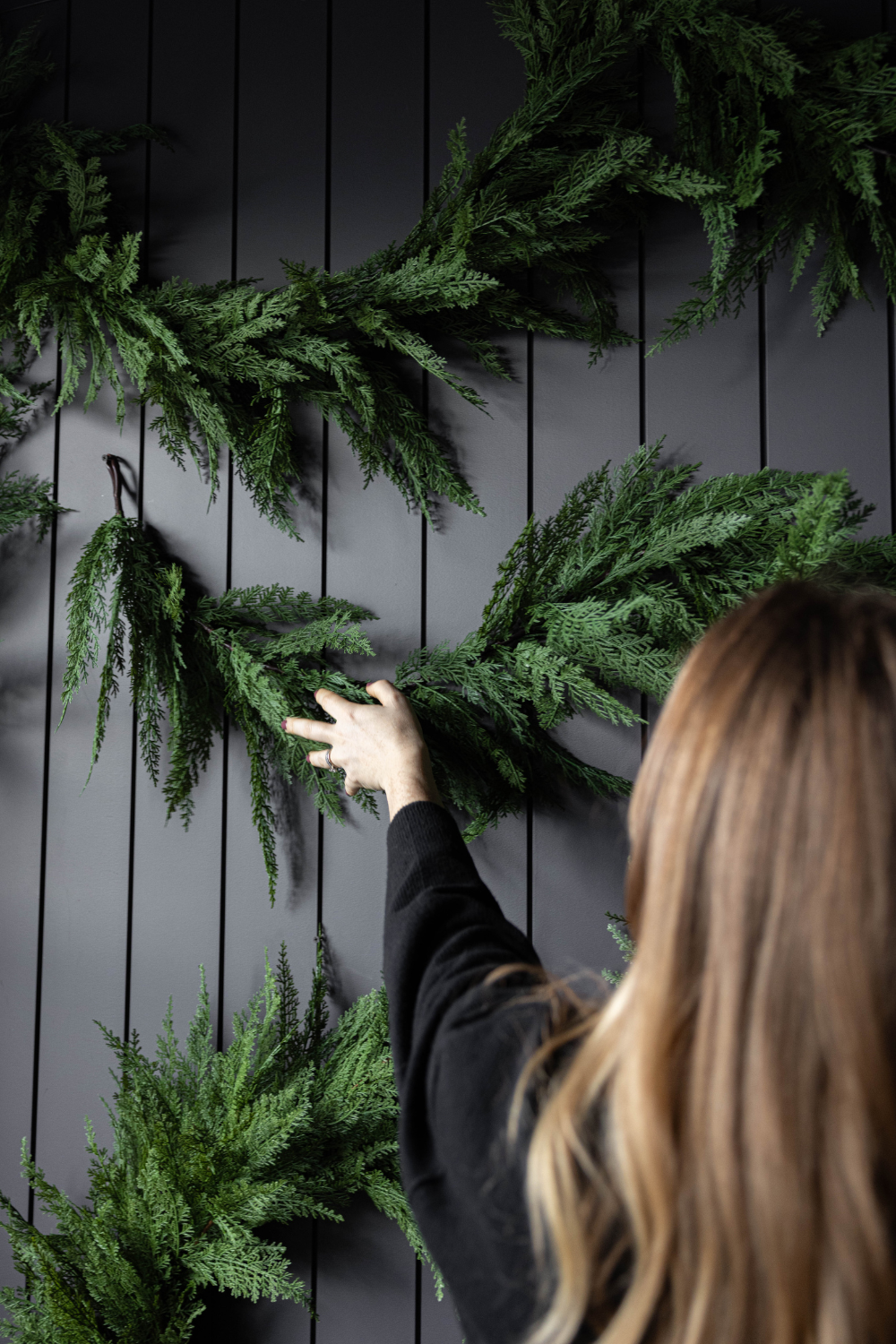 Realistic 15-foot Cypress Leaf Full Garland by Luxe B Co, ideal for Christmas decoration, showcasing lush, full greenery.