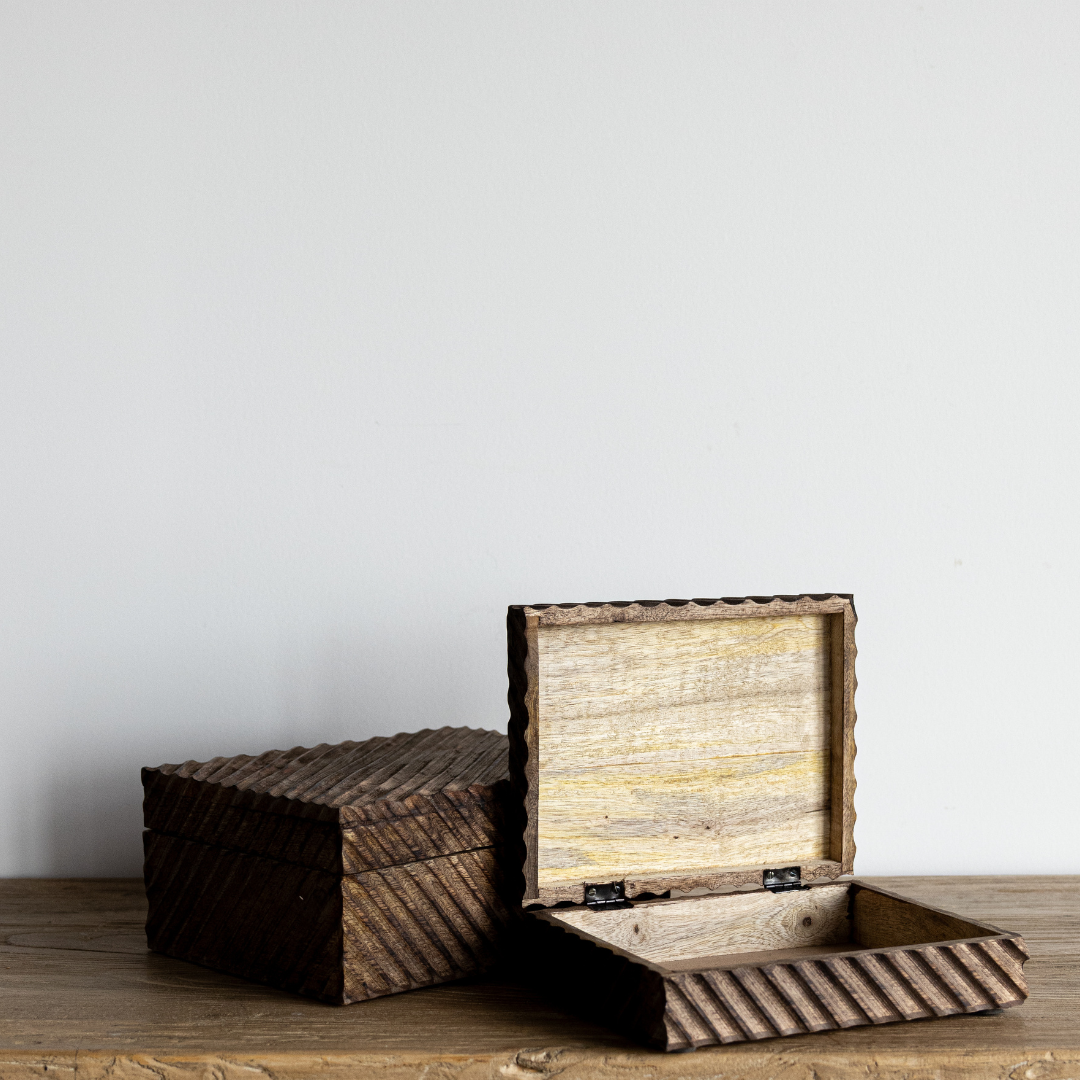 Decorative Carved Mango Wood Box | By Luxe B Co.