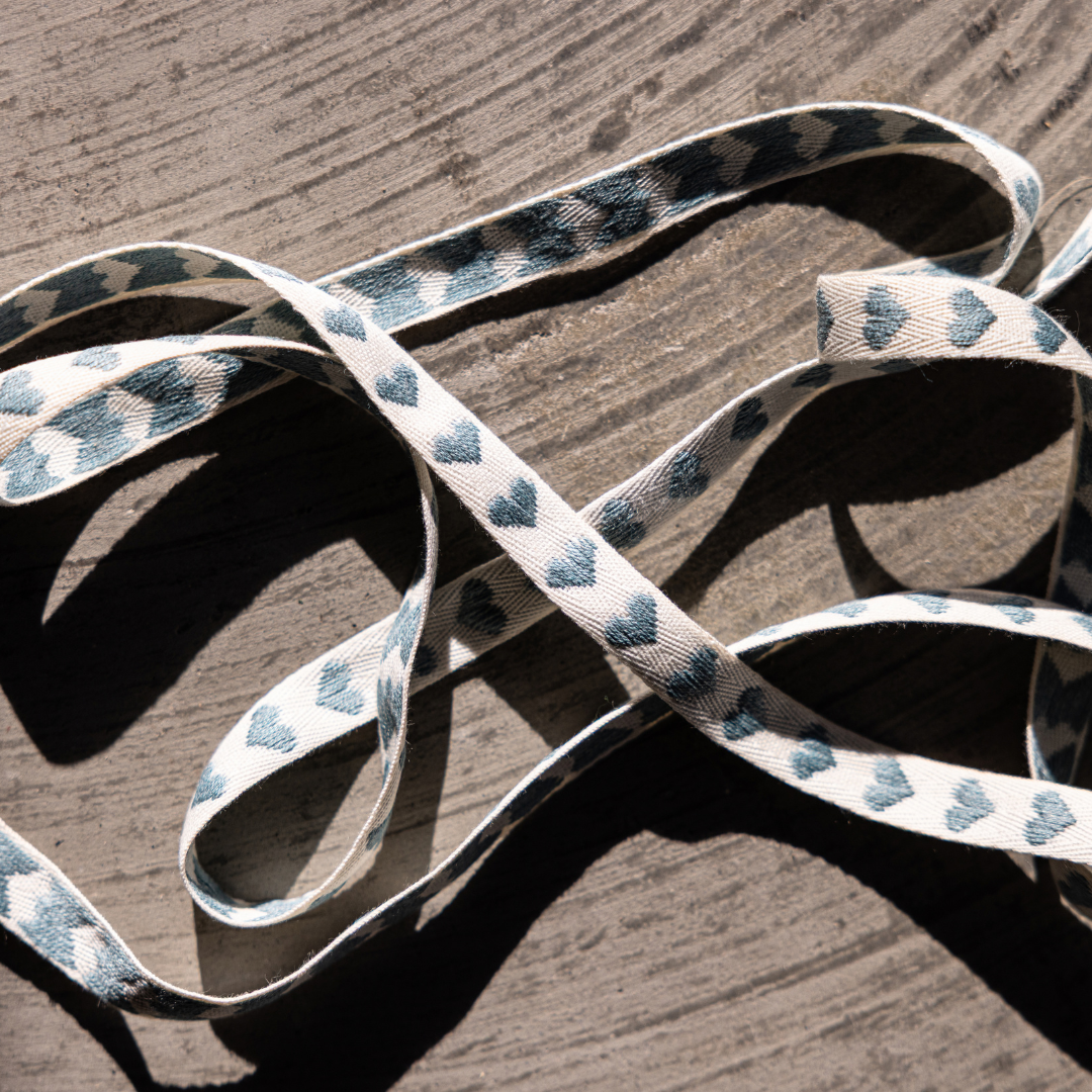 Deep Teal Hearts Woven Ribbon | Luxe B Co.