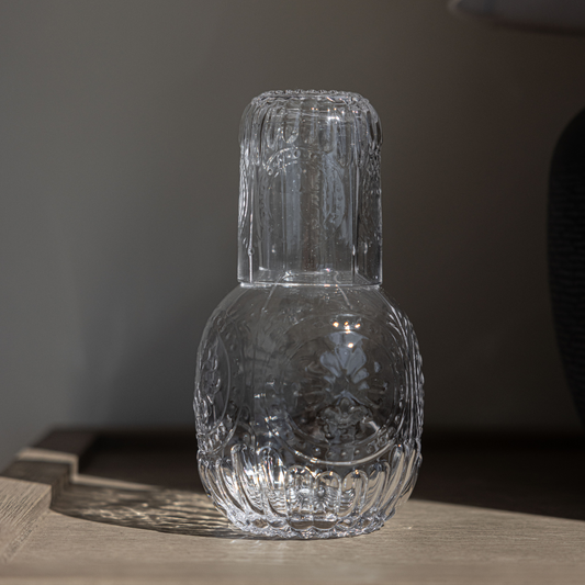 Embossed Glass Carafe With Drinking Glass | By Luxe B Co.