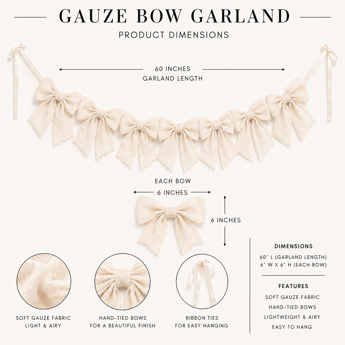 Emerald green gauze bow garland featuring soft, flowing fabric bows from Luxe B Co, ideal for festive or decorative occasions.