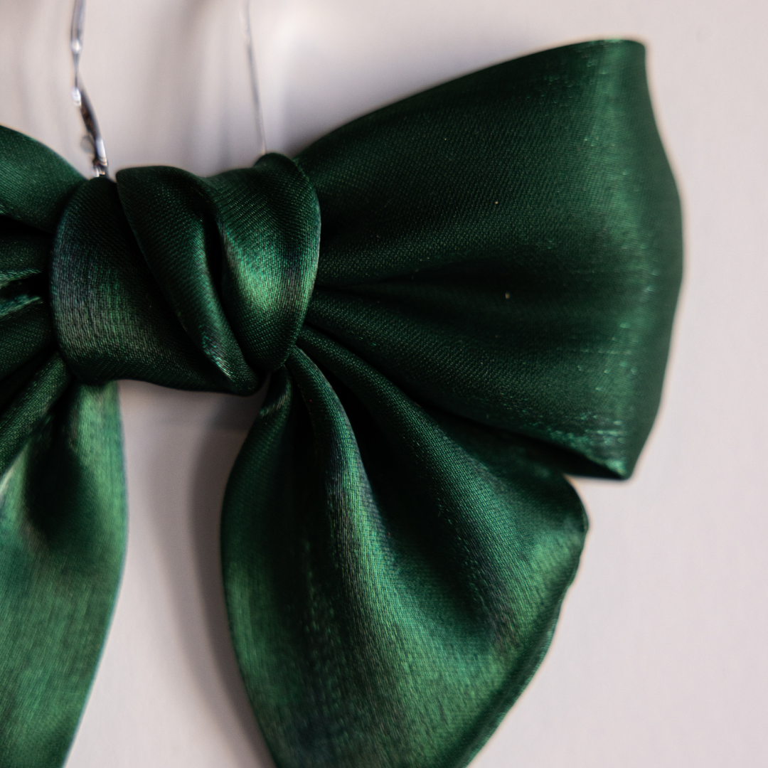 Set of three emerald green gauze bows by Luxe B Co, featuring soft, airy fabric and charming bow designs.