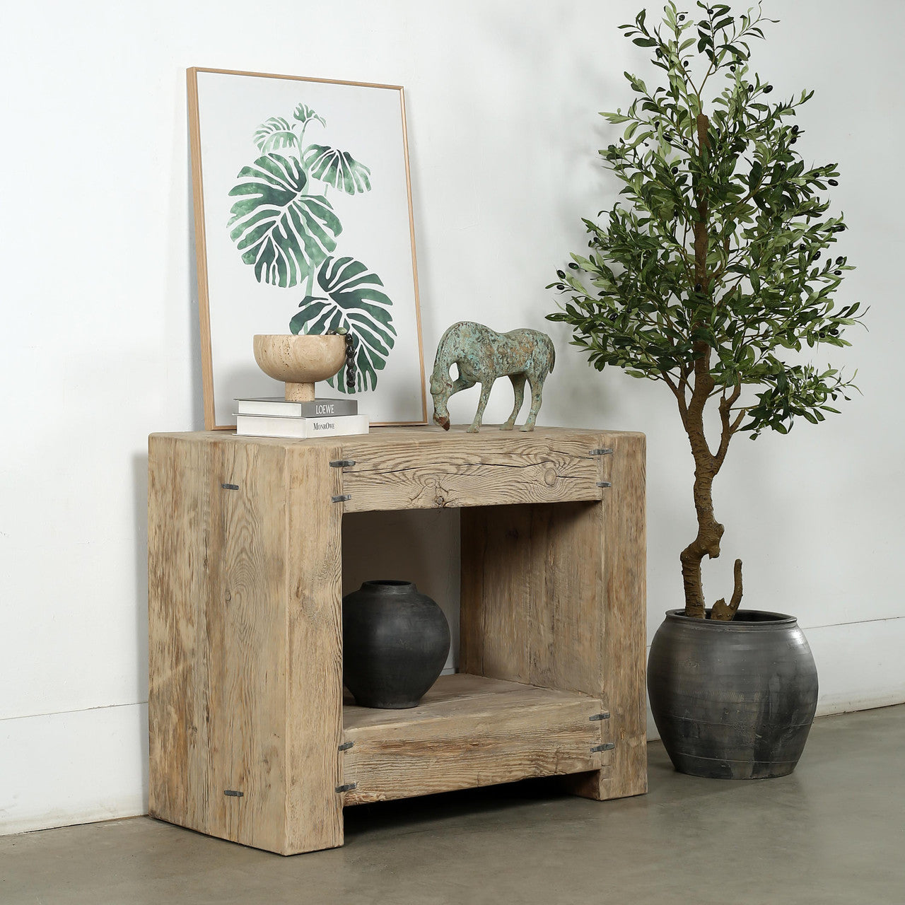 English Beam Reclaimed Elm Wood Short Console Table | By Luxe B Co.