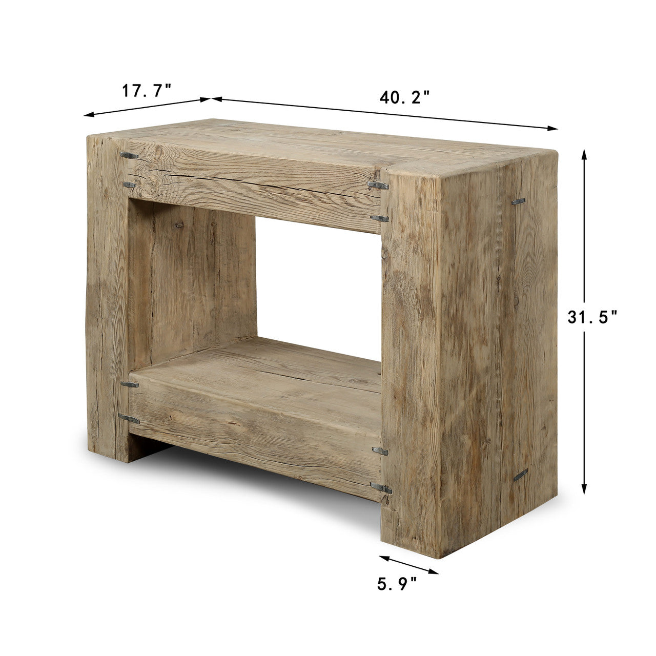 English Beam Reclaimed Elm Wood Short Console Table | By Luxe B Co.