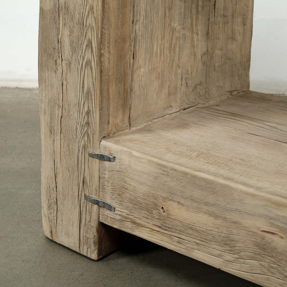 English Beam Reclaimed Elm Wood Short Console Table | By Luxe B Co.