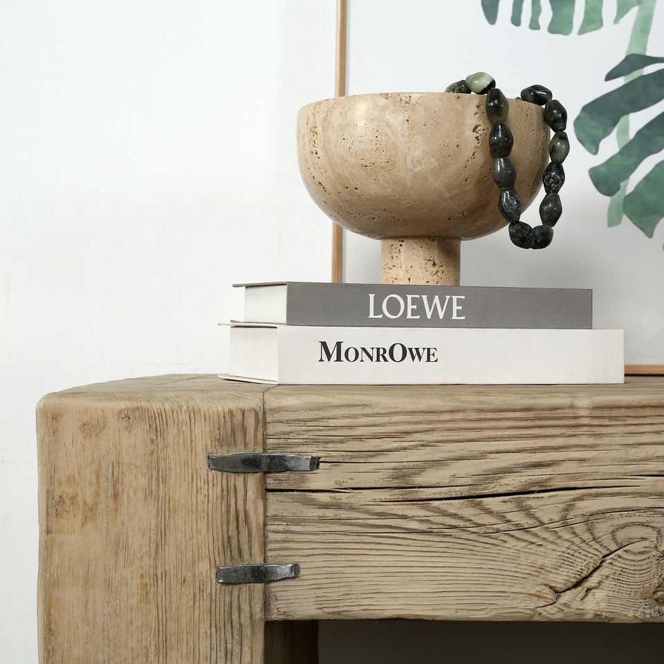 English Beam Reclaimed Elm Wood Short Console Table | By Luxe B Co.