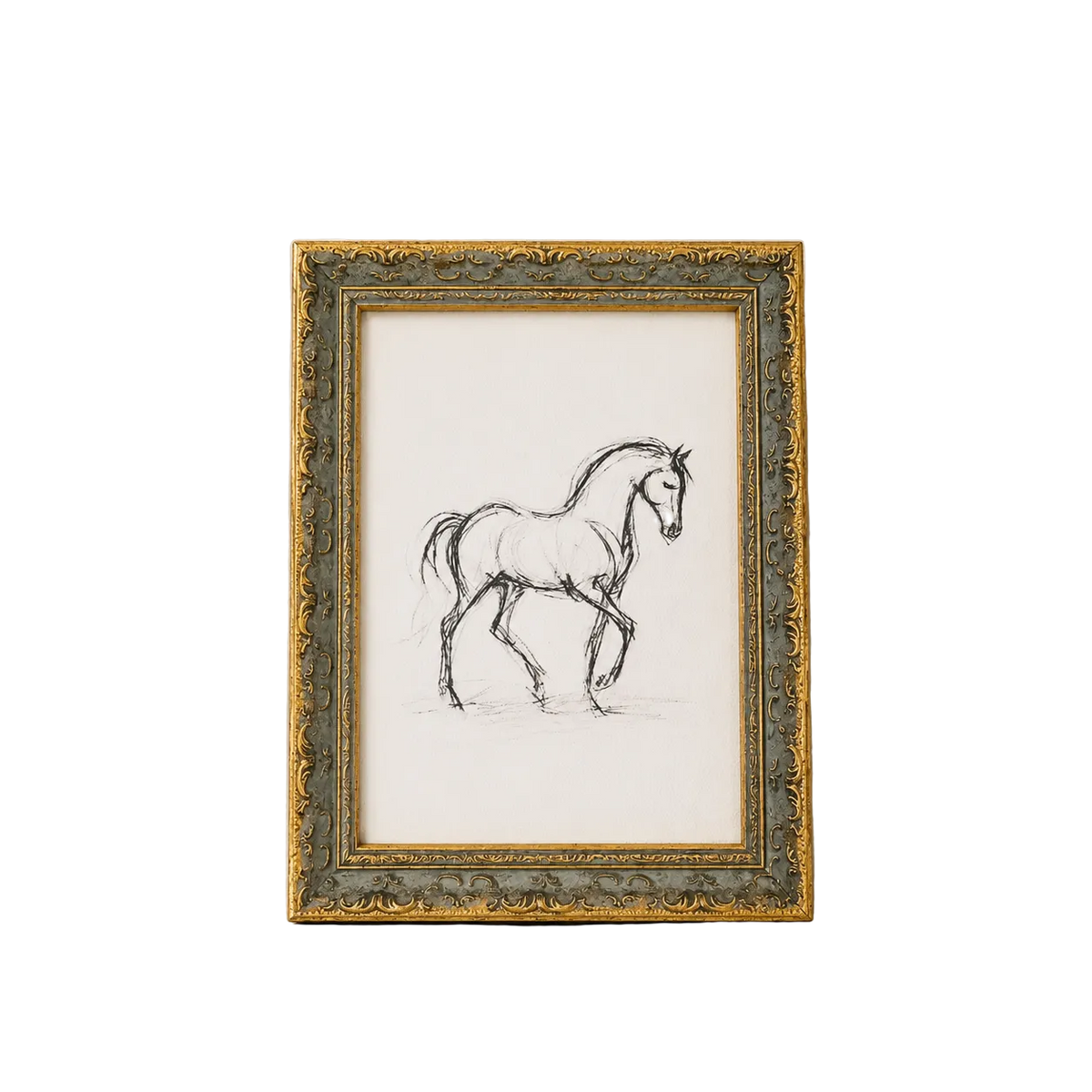 Equestrian Study | Antique Inspired Gold Leaf Crowned Framed Art By Luxe B Co. 