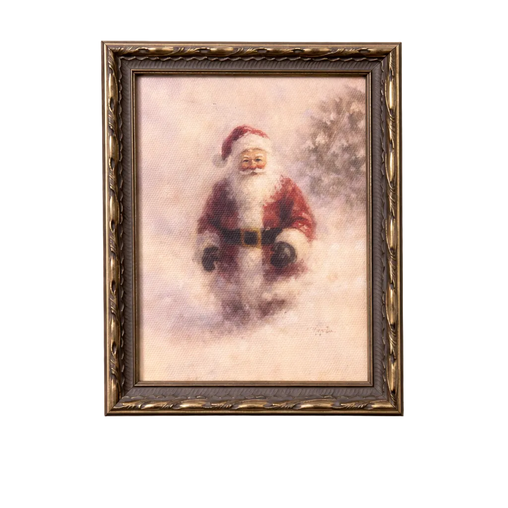 Father Christmas framed art by Luxe B Co featuring antique-inspired silver crown and leaf design in a decorative silver frame.