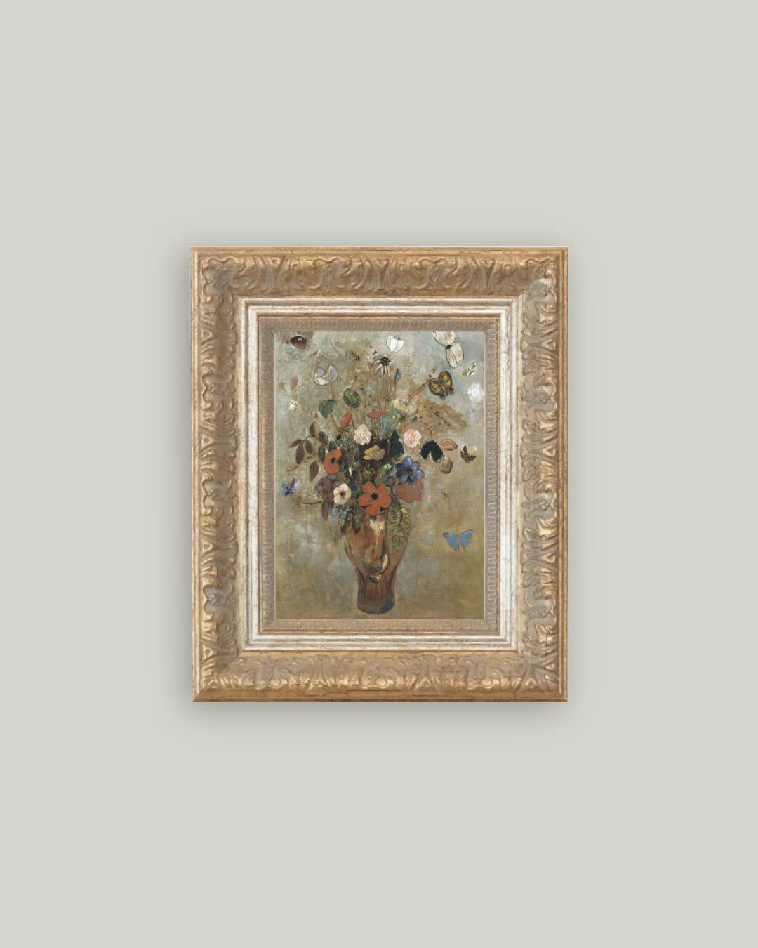 Flower Butterfly Vase Framed Antique Art - Luxe B Co