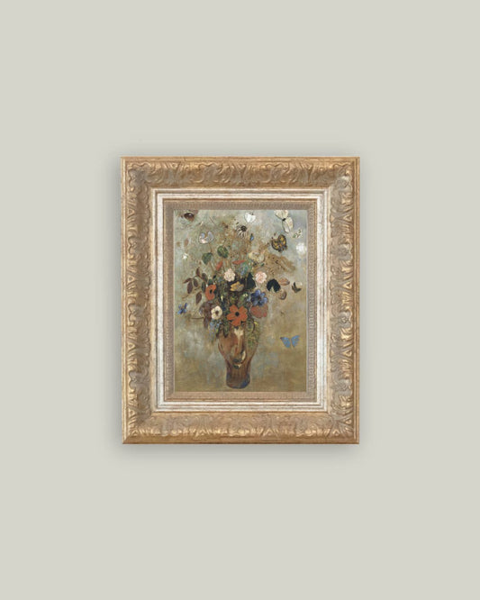 Flower Butterfly Vase Framed Antique Art - Luxe B Co