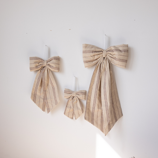 Folk Beige Stripe Fabric Bows | By Luxe B Co.