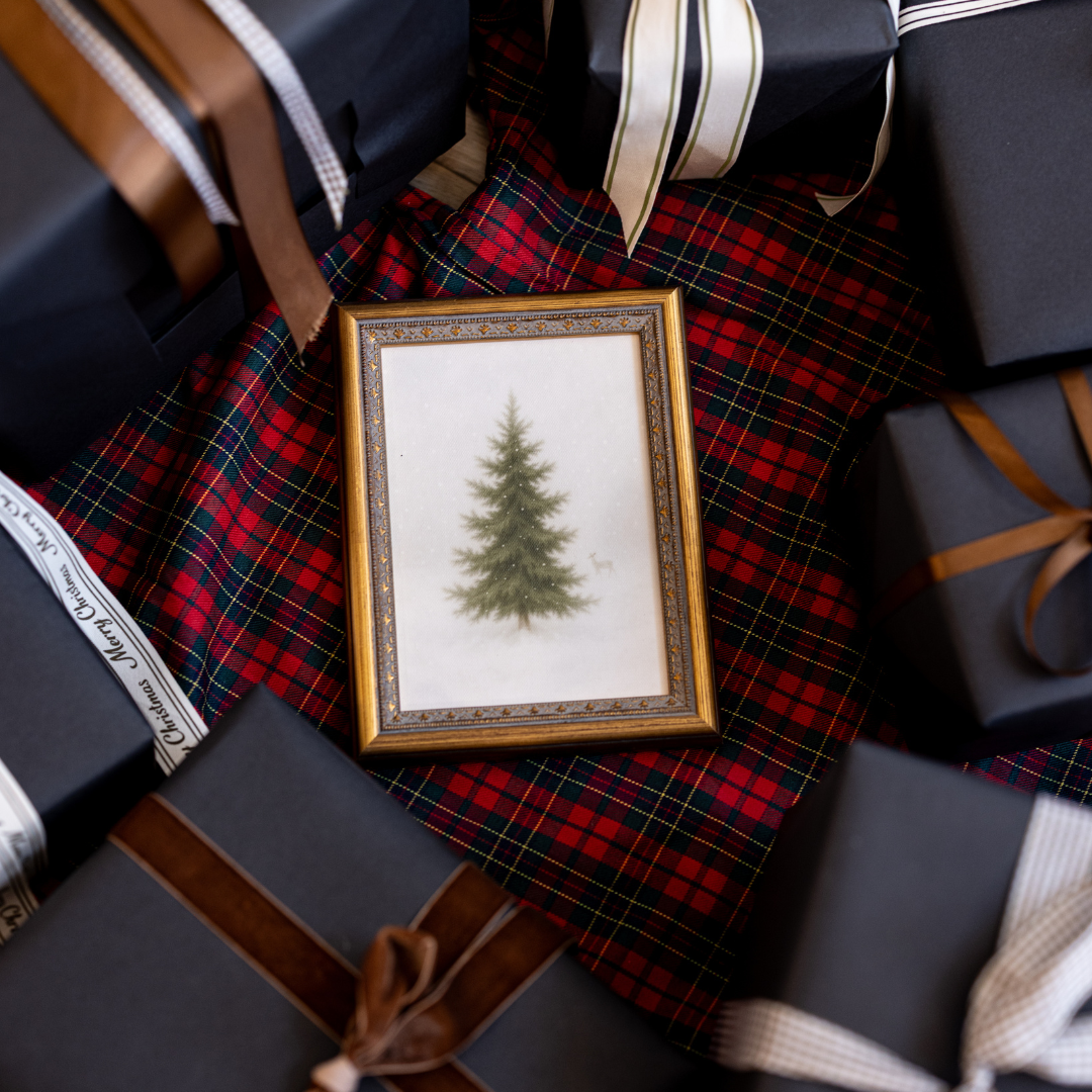 Frosty Pine | Antique Inspired Brass Mould Framed Art