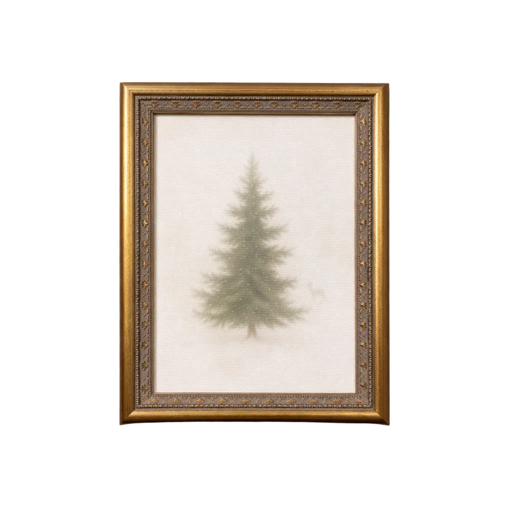 Antique-inspired brass mould framed art featuring a frosty pine design by Luxe B Co. Elegant wall decor with intricate details.