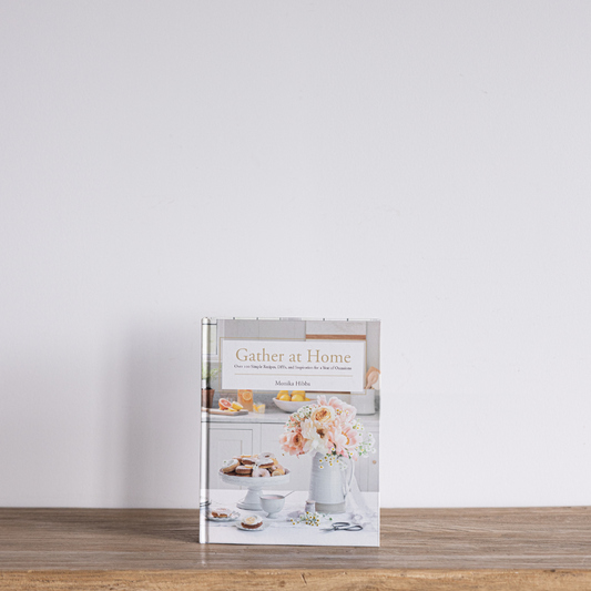Gather at Home coffee table cookbook by Luxe B Co featuring recipes and stylish design for home entertaining.