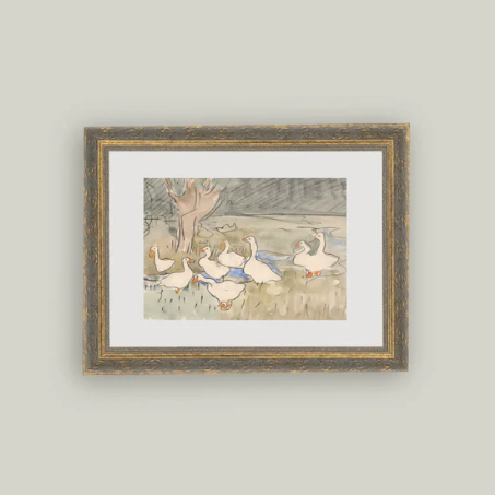 Geese Pond Framed Antique Inspired Art | By Luxe B Co. 