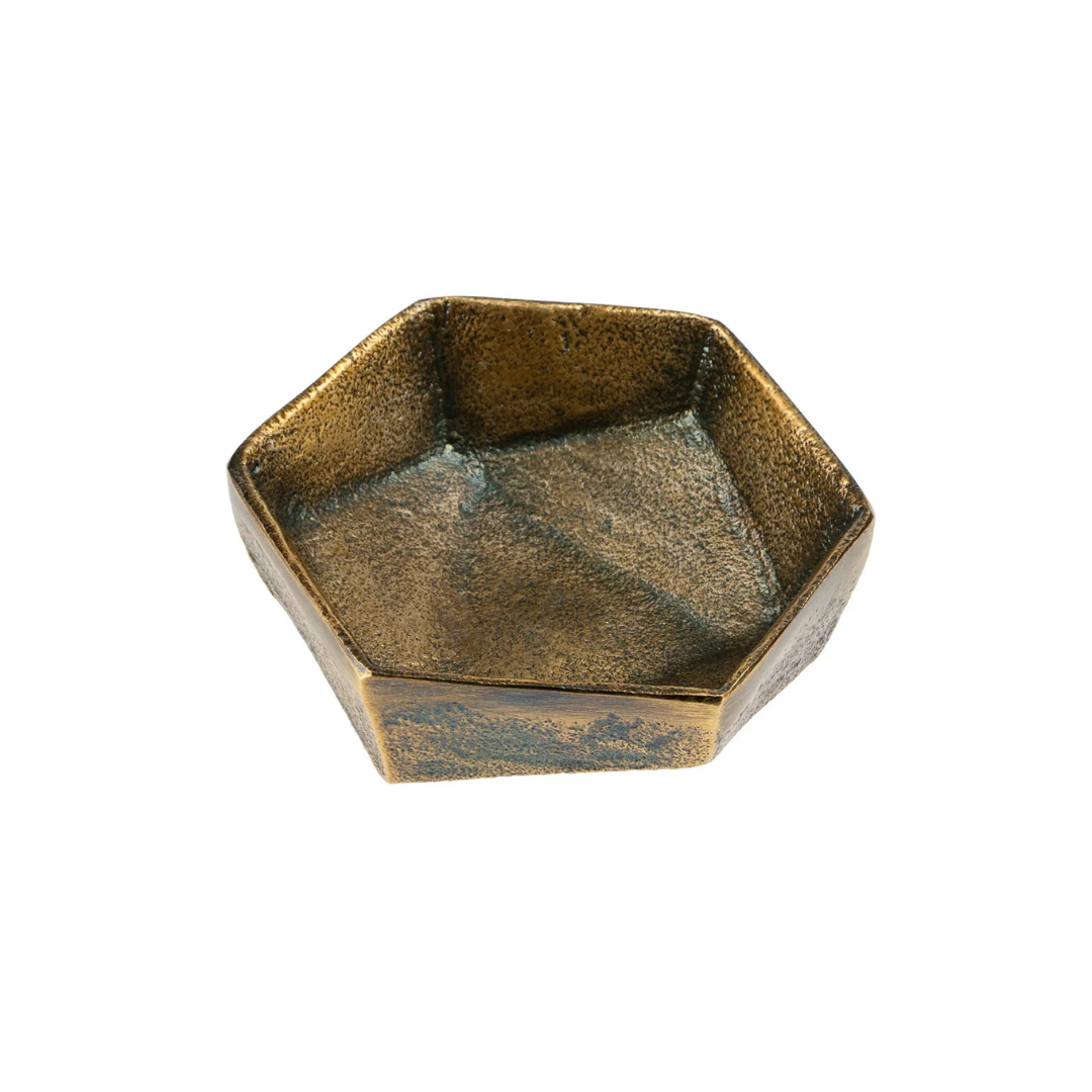 Decorative Geo Bronze Catchall by Luxe B Co, showcasing a stylish geometric metal tray for organizing small items.