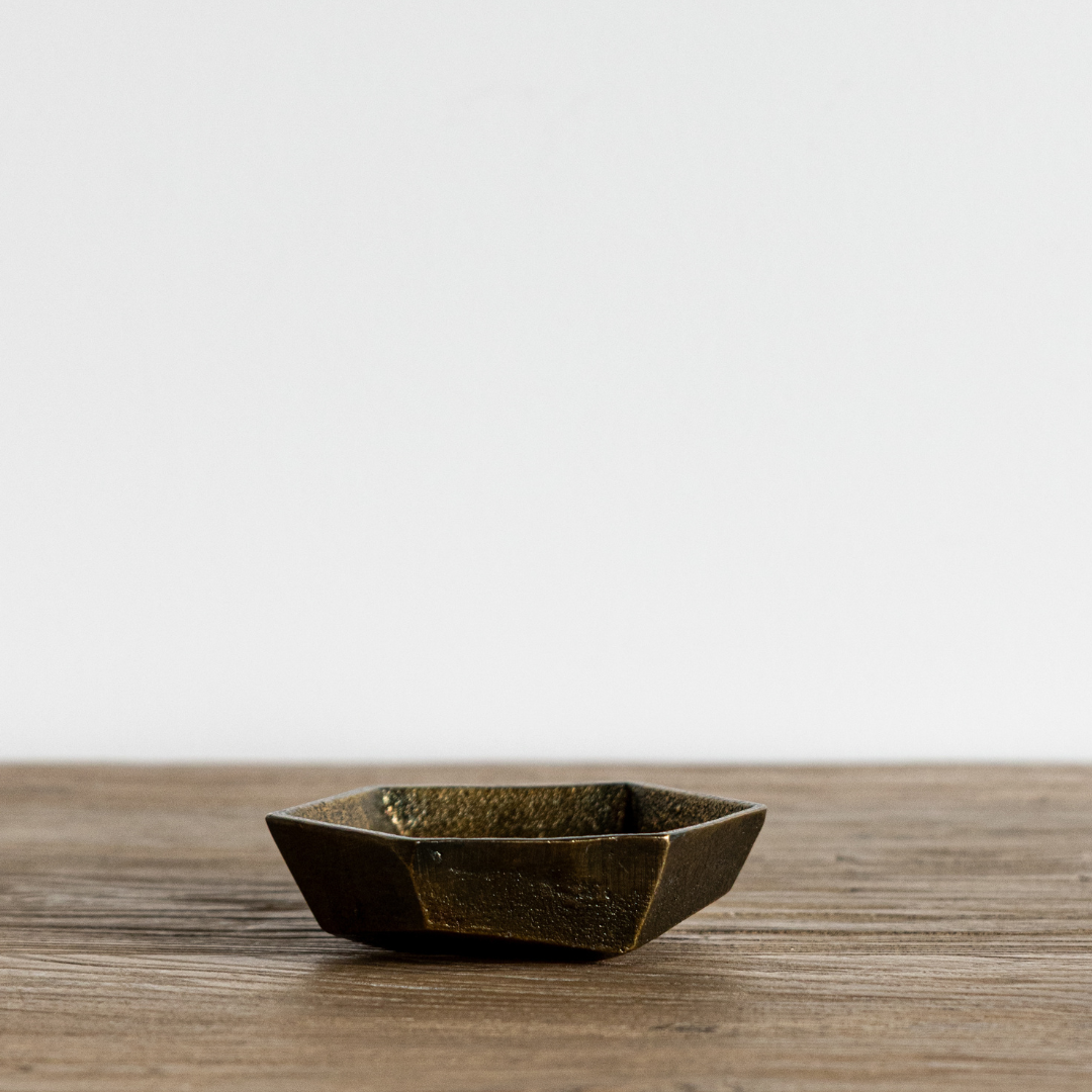 Decorative Geo Bronze Catchall by Luxe B Co, featuring a modern geometric design in bronze finish for stylish organization.