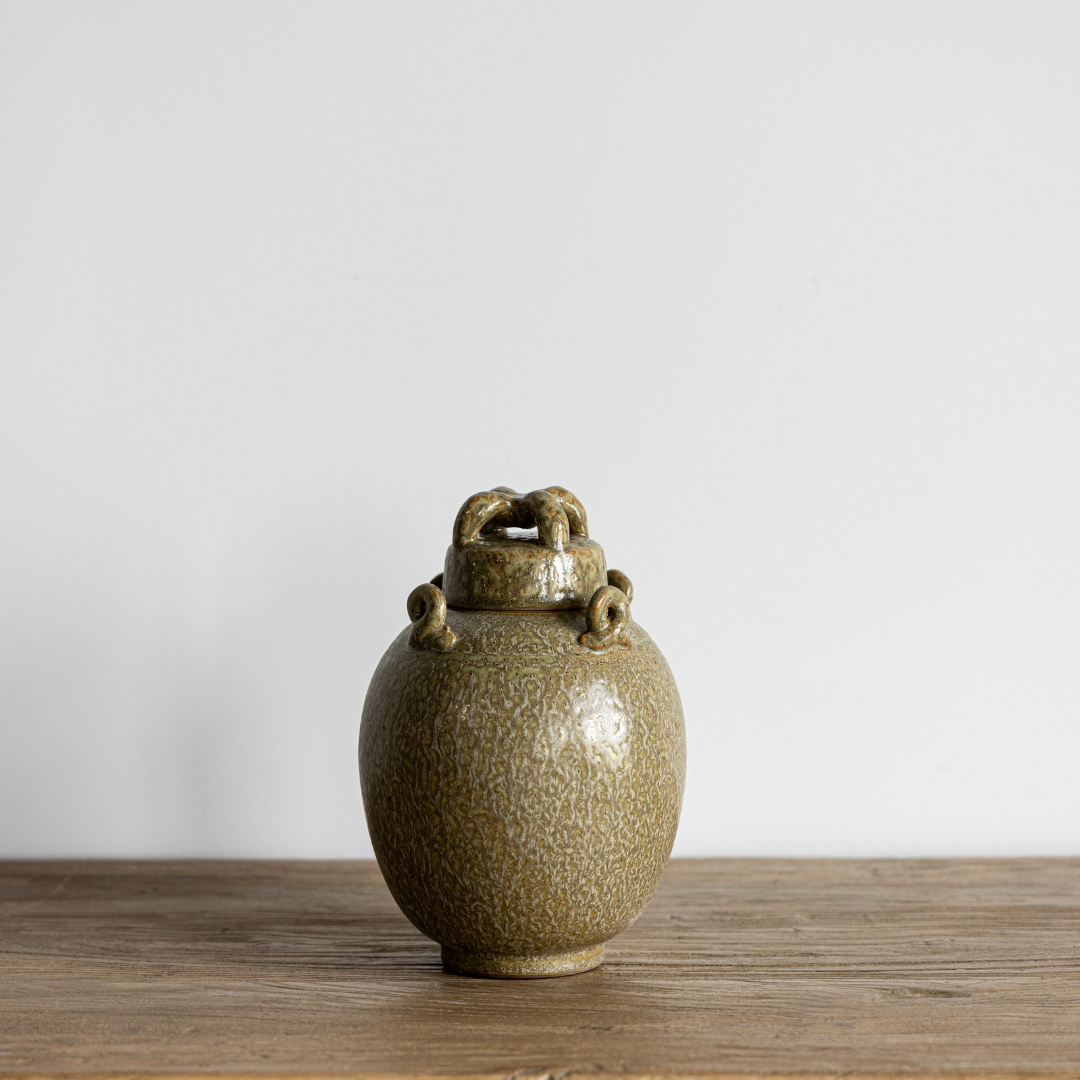 Glazed Green Stoneware Cachepot | By Luxe B Co.