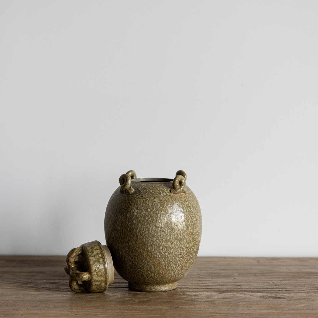 Glazed Green Stoneware Cachepot | By Luxe B Co.