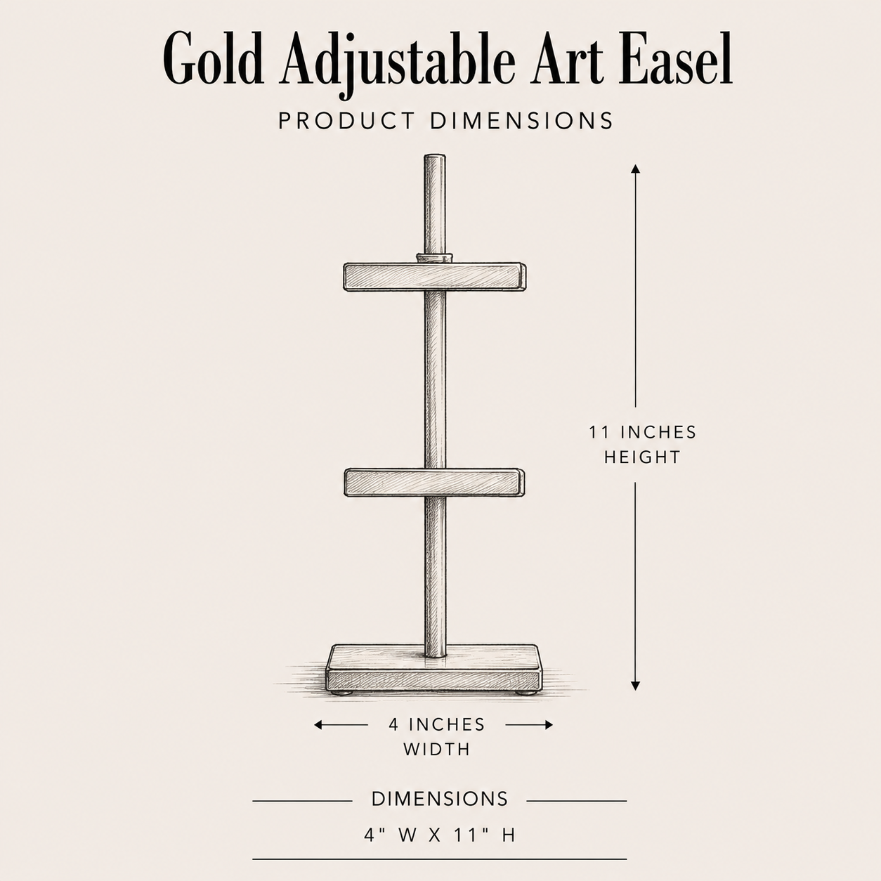 Gold adjustable art easel by Luxe B Co, featuring a sturdy frame and versatile design for painting and display.