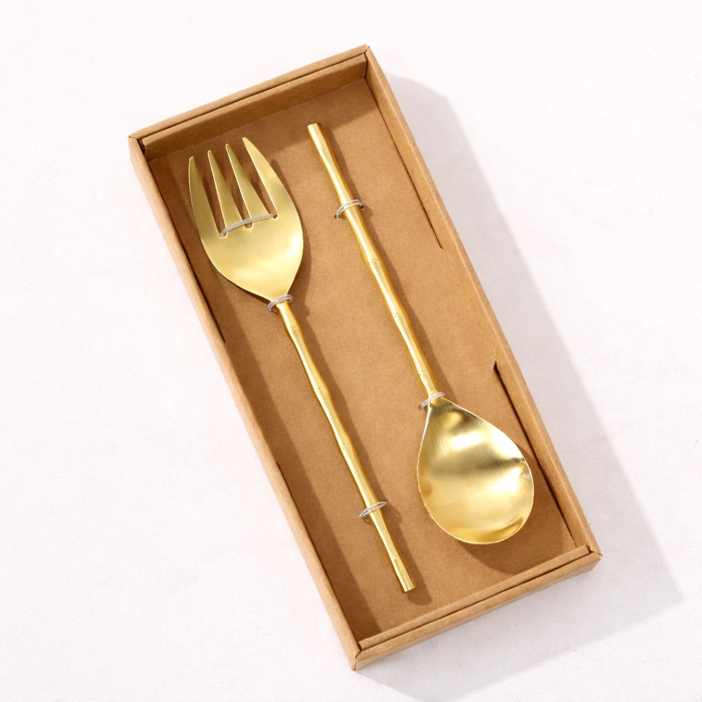 Gold Stainless Steel Slim Salad Server Set | By Luxe B Co. 