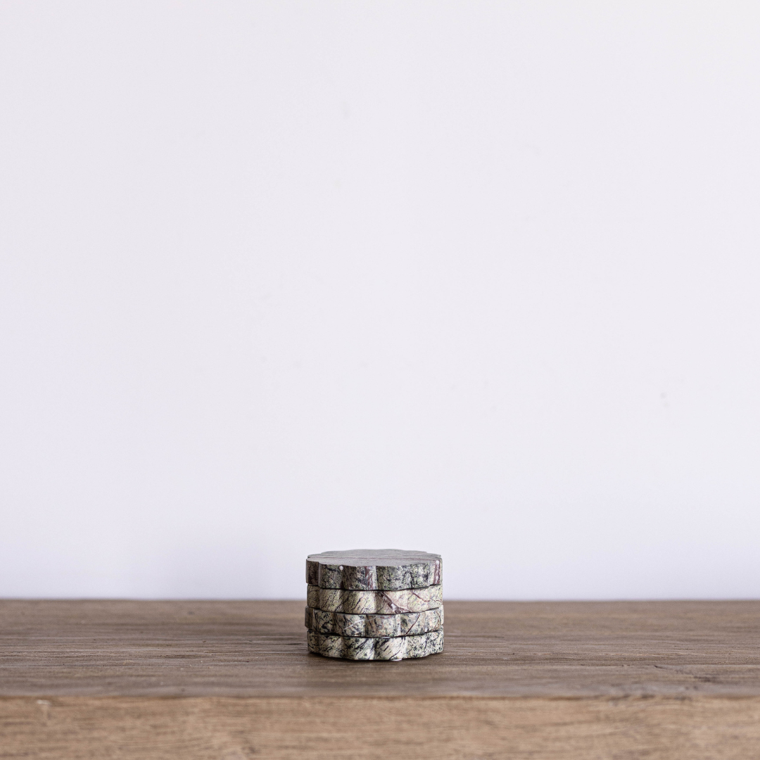 Green Marble Scalloped Coasters By Luxe B Co.