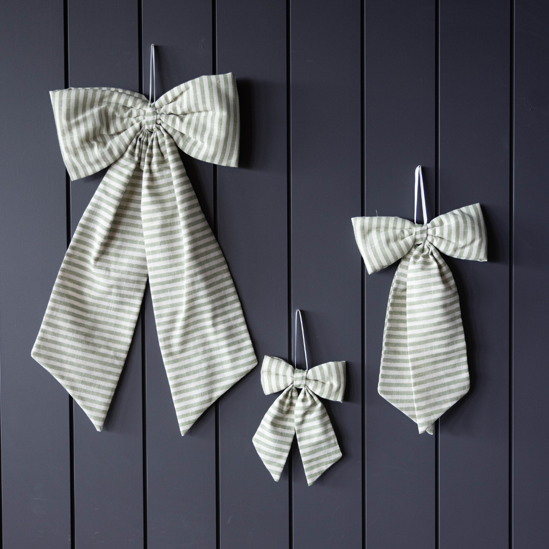 Striped Light Green Fabric Bows - Luxe B Co