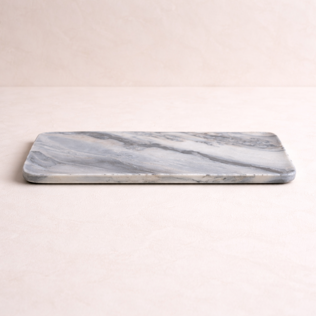 Grey Paleva decorative stone serveware tray by Luxe B Co, showcasing a stylish and durable accent piece for home decor.