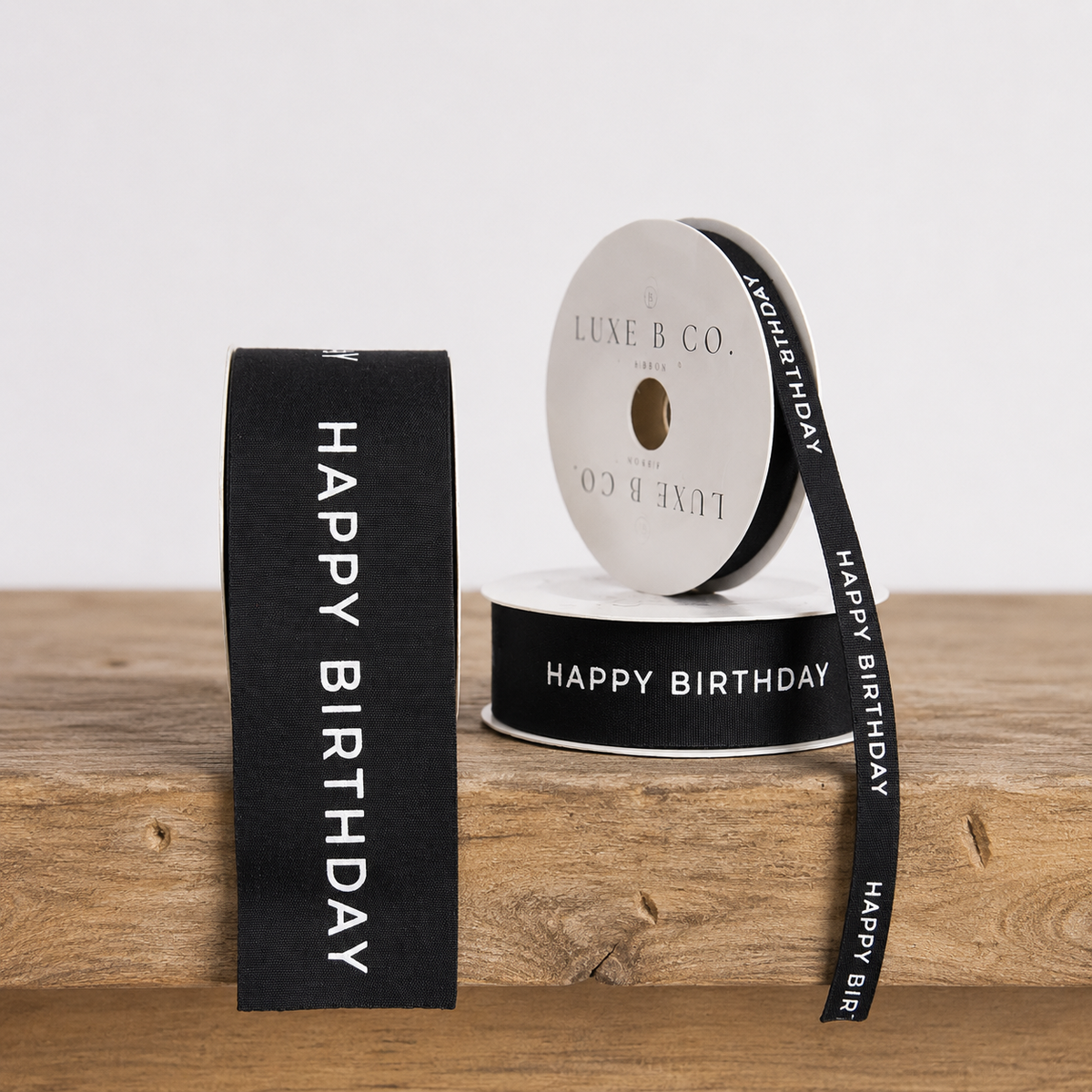 "Happy Birthday" Black Woven Ribbon By Luxe B Co. 
