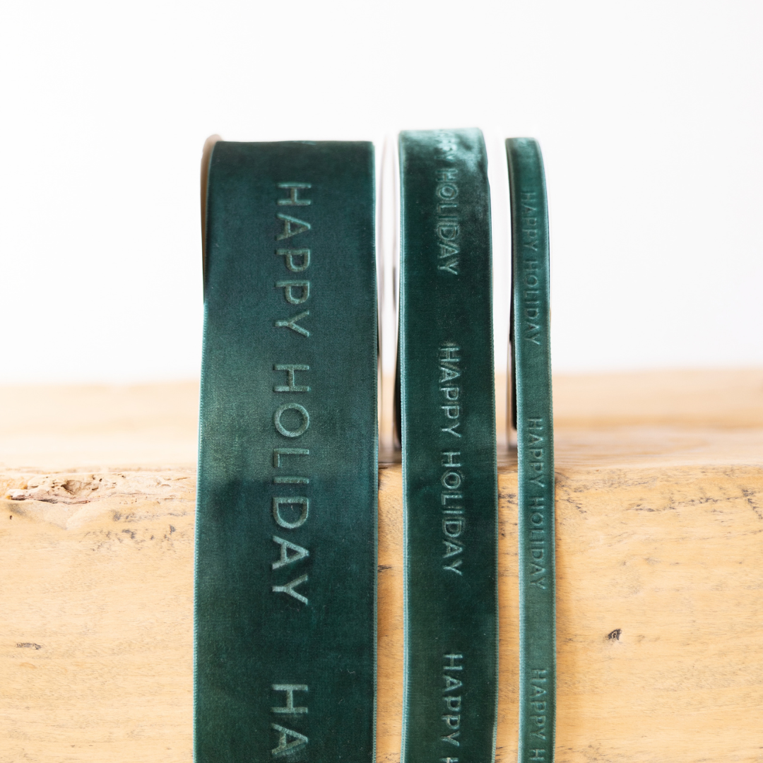 Happy Holiday Ribbon Velvet Green By Luxe B Co.