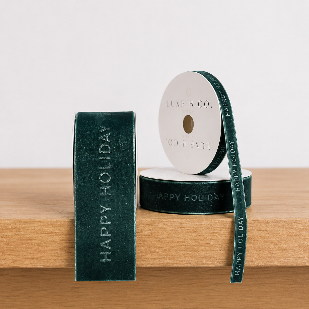 Happy Holiday Ribbon Velvet Green By Luxe B Co.