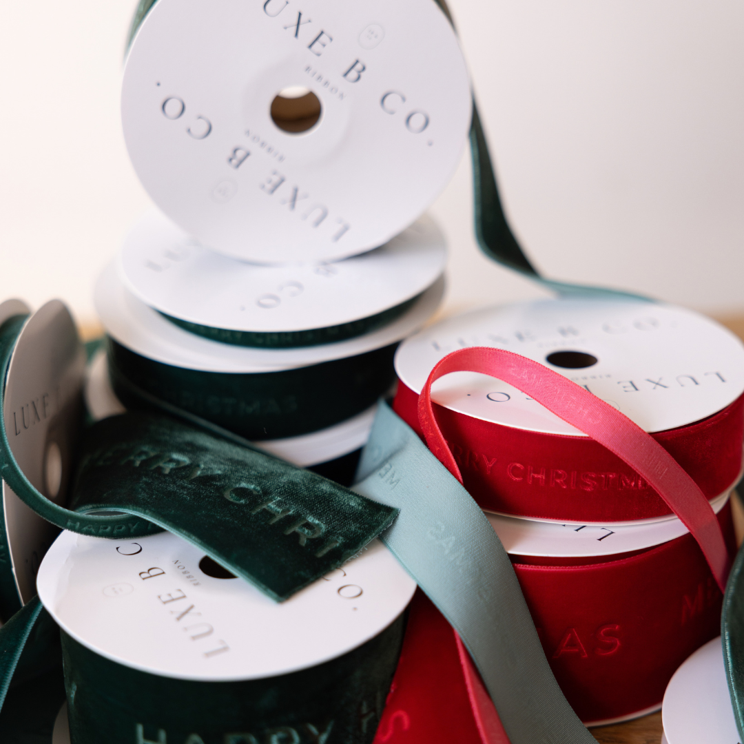 Happy Holiday Ribbon Velvet Green By Luxe B Co.