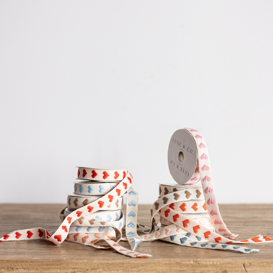 Mocha Brown Hearts Woven Ribbon | By Luxe B Co. 