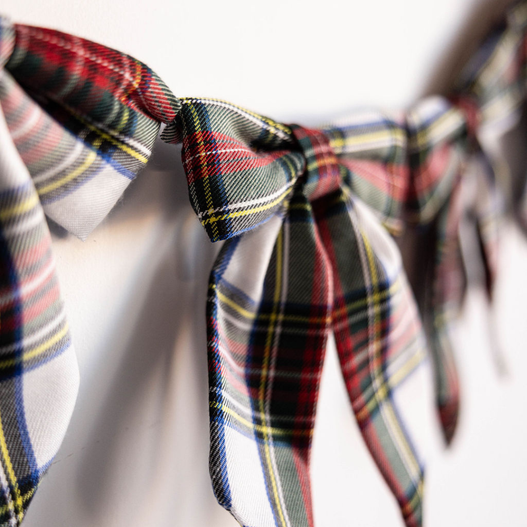 Holiday Red Plaid Fabric Bow Garland | By Luxe B Co.