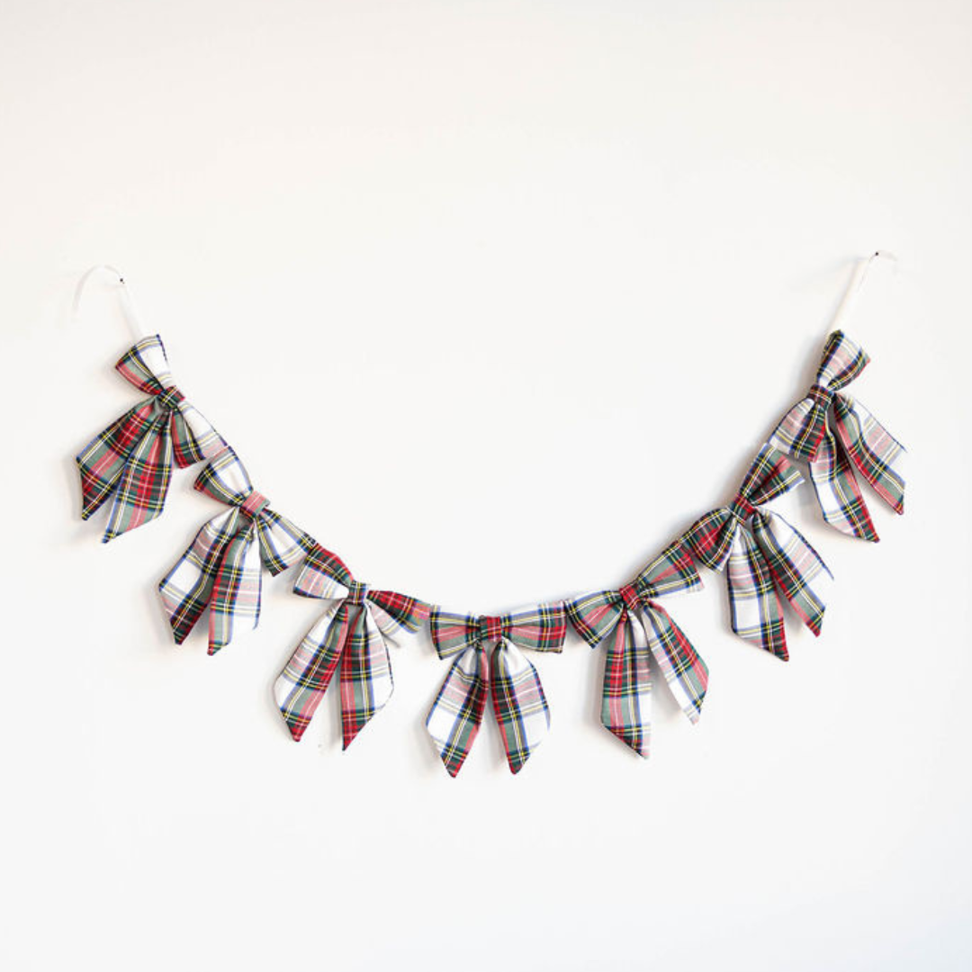 Holiday Red Plaid Fabric Bow Garland | By Luxe B Co.
