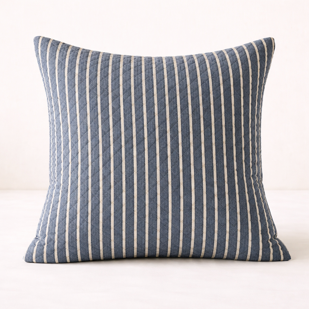 Indigo Quilted Stripe Pillow Sham | By Luxe B Co.