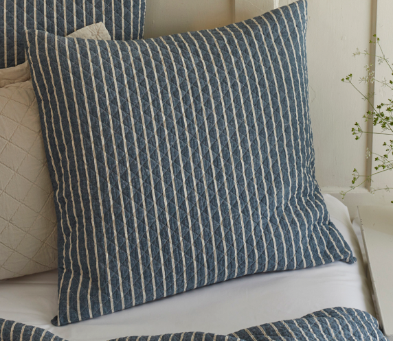 Indigo Quilted Stripe Pillow Sham | By Luxe B Co. 