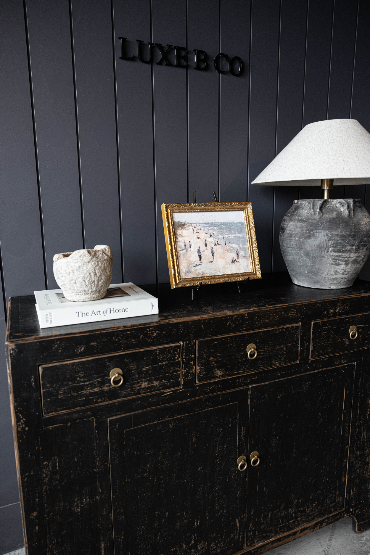 Indio Black Wash Elm Wood Console Table | By Luxe B Co. 