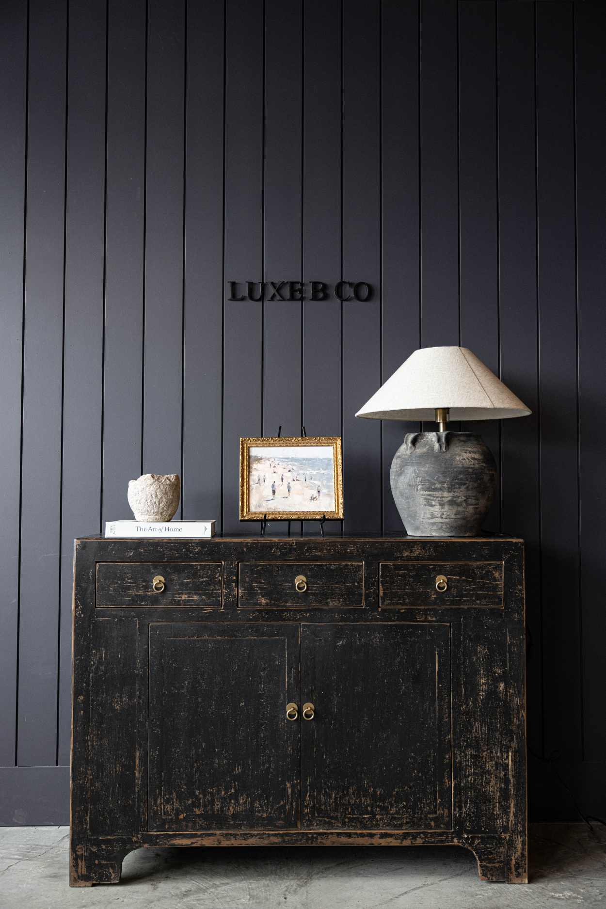 Indio Black Wash Elm Wood Console Table | By Luxe B Co. 