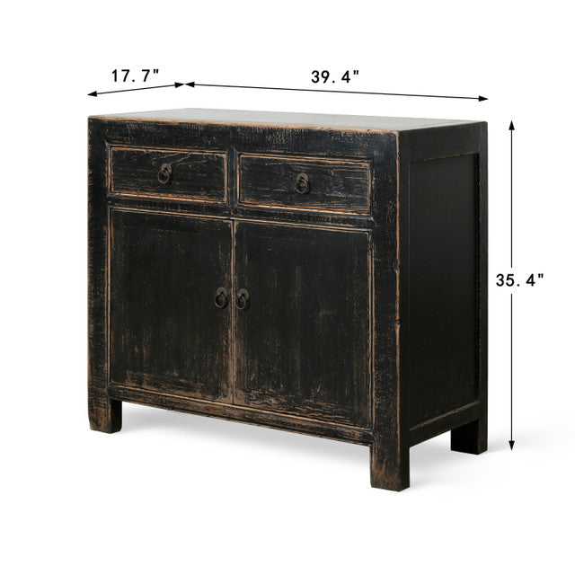 Indio Elm Wood Two Drawer Console Table Grand Black Wash | By Luxe B Co.