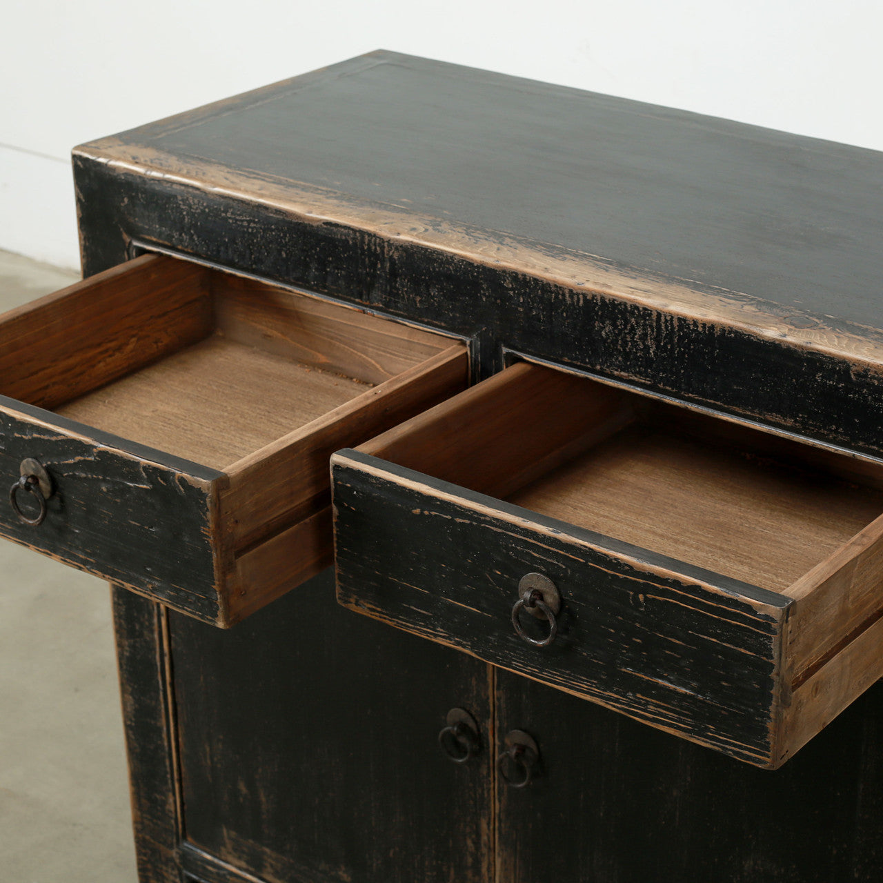 Indio Elm Wood Two Drawer Console Table Grand Black Wash | By Luxe B Co.