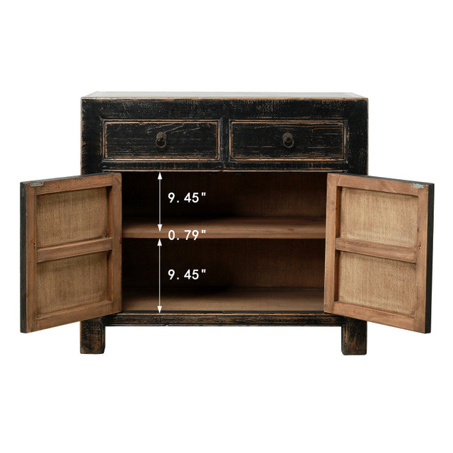 Indio Elm Wood Two Drawer Console Table Grand Black Wash | By Luxe B Co.
