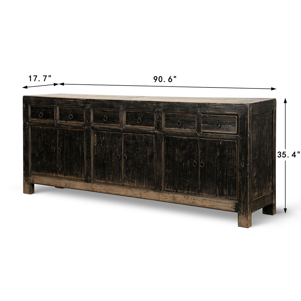Indio Reclaimed Elm Wood Elm Console Black Wash | By Luxe B Co.