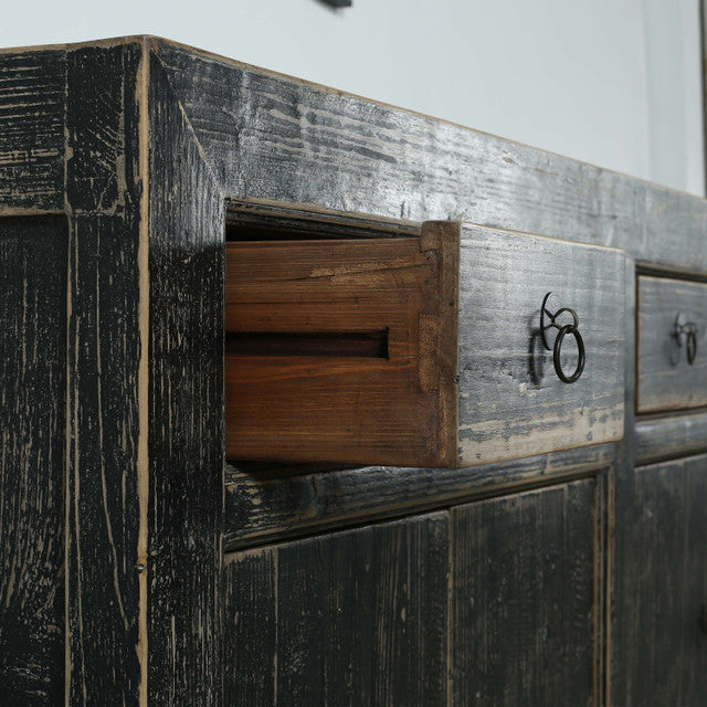 Indio Reclaimed Elm Wood Elm Eight Drawer Console Black Wash | By Luxe B Co.