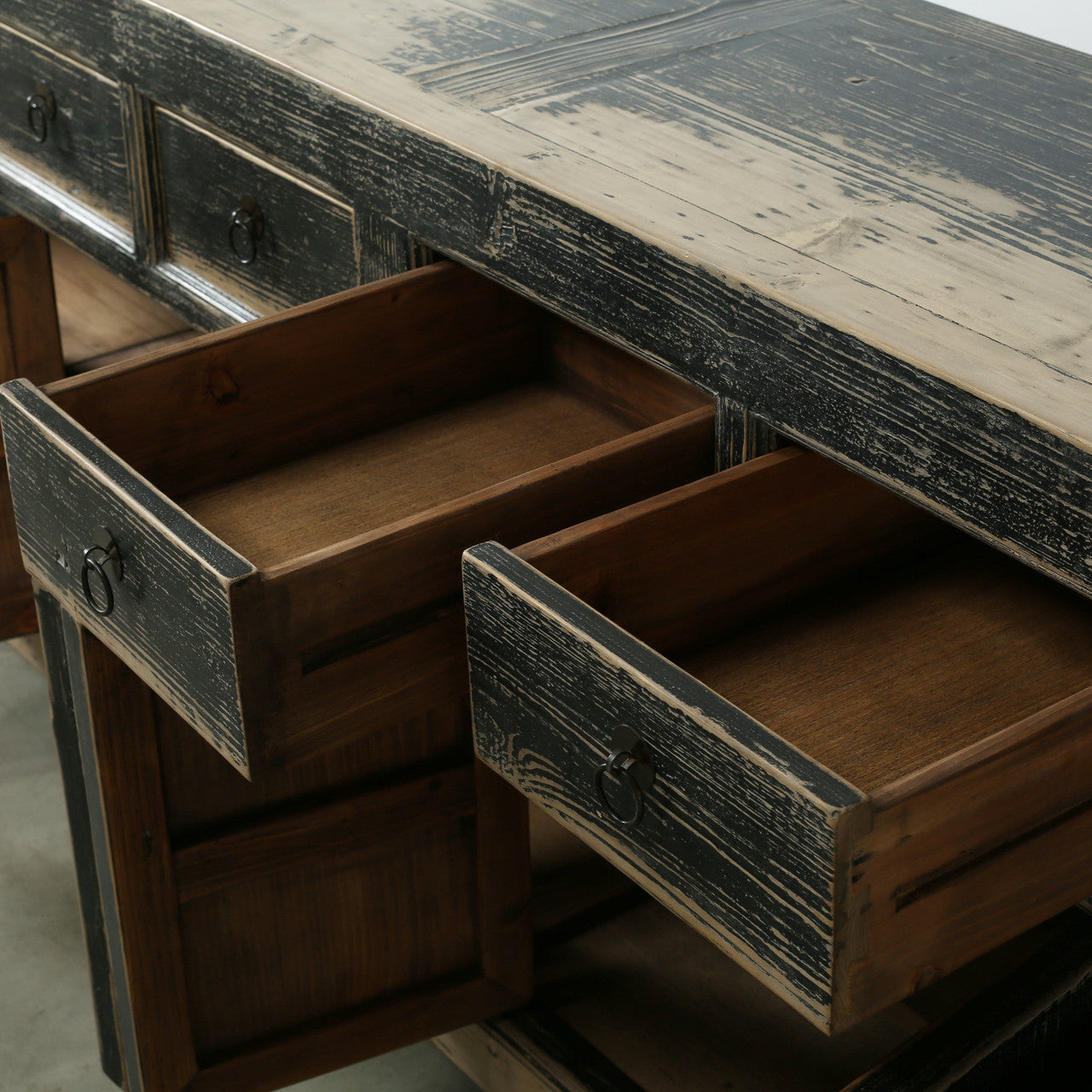 Indio Reclaimed Elm Wood Elm Eight Drawer Console Black Wash | By Luxe B Co.