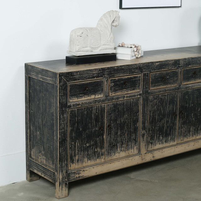 Indio Reclaimed Elm Wood Elm Eight Drawer Console Black Wash | By Luxe B Co.