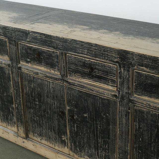 Indio Reclaimed Elm Wood Elm Eight Drawer Console Black Wash | By Luxe B Co.