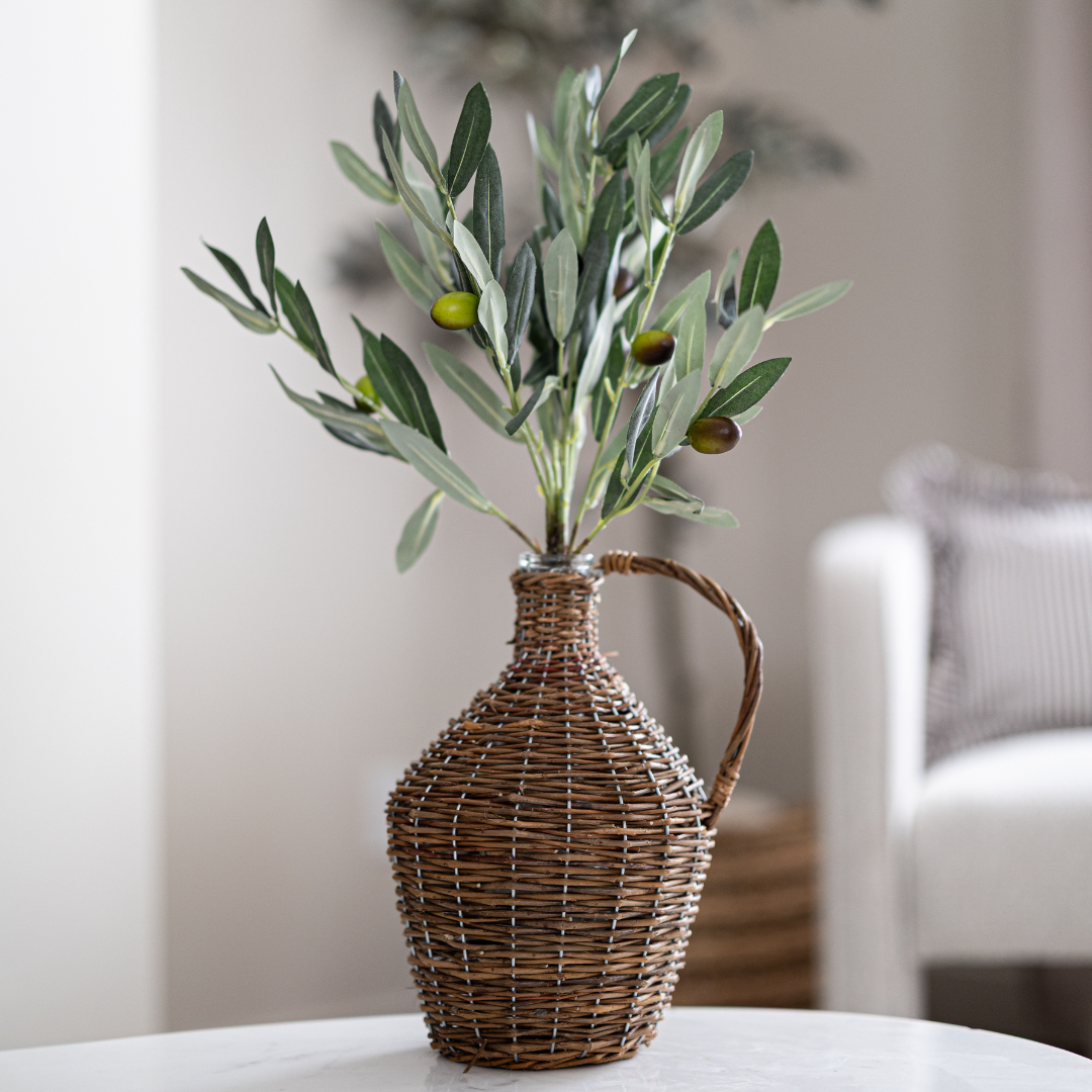 Artificial Italian faux olive bunch with green leaves, realistic greenery by Luxe B Co, ideal for home decor or floral arrangements.